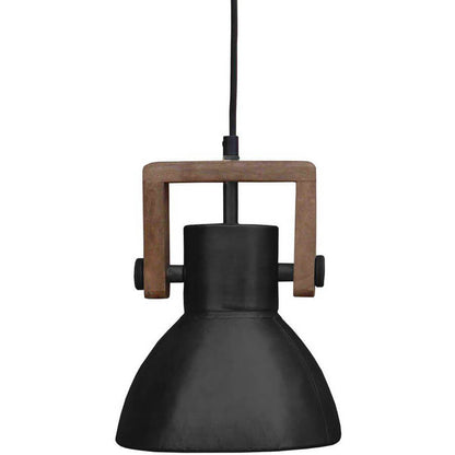 Kleine schwarze Hängelampe im Industrie-Stil: Die Metall-Hängelampe "Ashby" von PR Home mit Holzelementen ist ein stilvoller Blickfang.