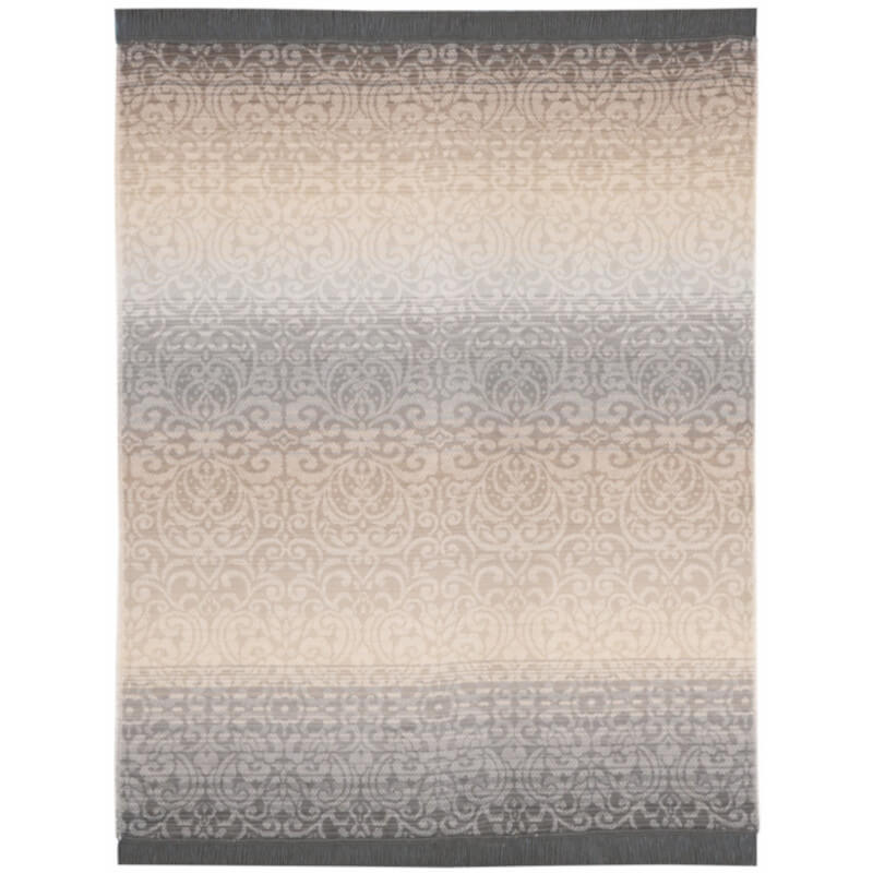 Wohn- und Sofadecke grau-beige mit Fransen – orientalisches Muster modern