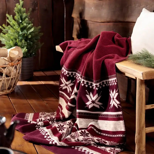 Kuscheldecke mit Schneeflocken - Rot/Weiß Nordic Knit