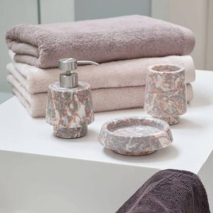 Luxus-Badaccessoires aus hochwertigem Marmor in Beige und Grau, Orion-Serie