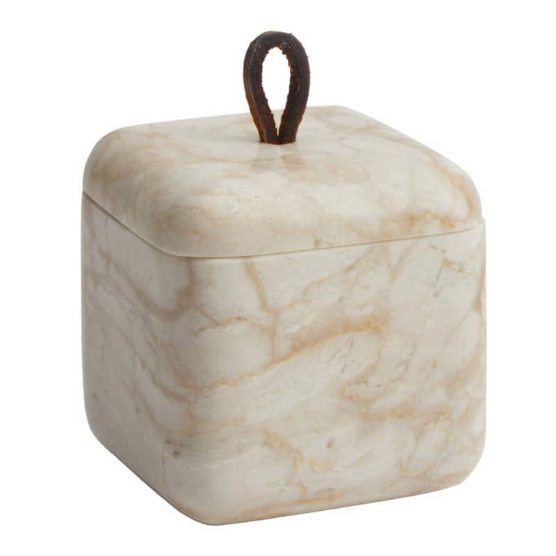 Moderner Marmor Kosmetikbehälter mit Deckel – edles Badezimmer Accessoires in Gold-Beige, Blake