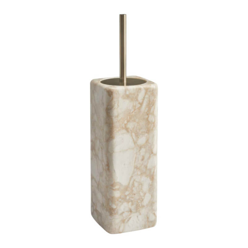 WC-Bürstengarnitur aus Marmor in Gold-Beige – edles Badezimmer Accessoires der Serie Blake