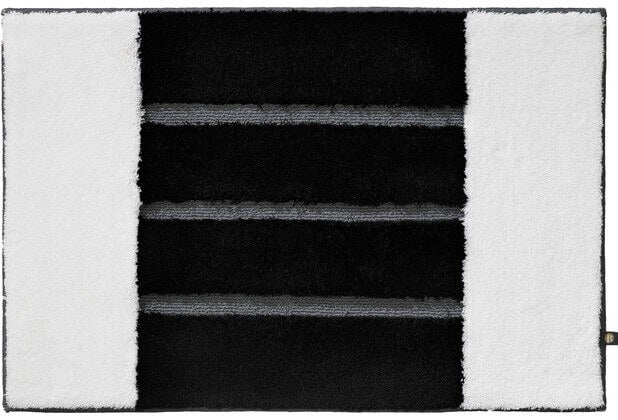 Badteppich Step von Rhomtuft, Maßanfertigung in Weiß/Schwarz/Blei: Grafische Eleganz für Ihr Badezimmer – dieser maßgefertigte Badteppich von Rhomtuft mit Step-Muster ist ein stilvolles Highlight.