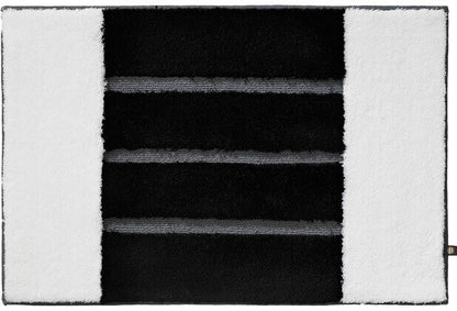 Badteppich Step von Rhomtuft, Maßanfertigung in Weiß/Schwarz/Blei: Grafische Eleganz für Ihr Badezimmer – dieser maßgefertigte Badteppich von Rhomtuft mit Step-Muster ist ein stilvolles Highlight.