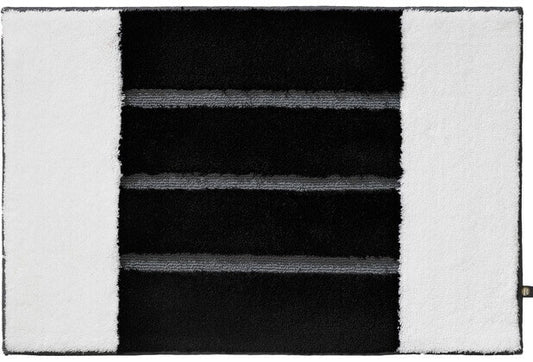 Badteppich Step von Rhomtuft, Maßanfertigung in Weiß/Schwarz/Blei: Grafische Eleganz für Ihr Badezimmer – dieser maßgefertigte Badteppich von Rhomtuft mit Step-Muster ist ein stilvolles Highlight.
