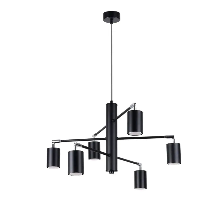 Minimalistische schwarze Hängelampe mit mehreren Armen, moderne Pendelleuchte im geometrischen Design