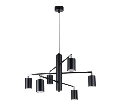 Minimalistische schwarze Hängelampe mit mehreren Armen, moderne Pendelleuchte im geometrischen Design