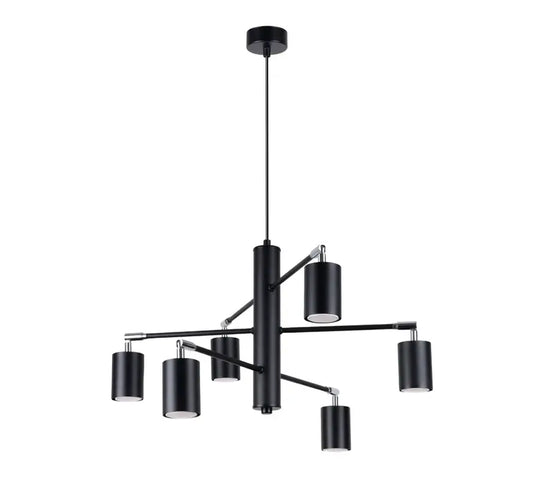 Minimalistische schwarze Hängelampe mit mehreren Armen, moderne Pendelleuchte im geometrischen Design