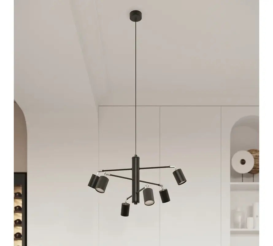 Schwarze minimalistische Pendelleuchte mit zylindrischen Lampenschirmen, moderne mehrflammige Deckenleuchte