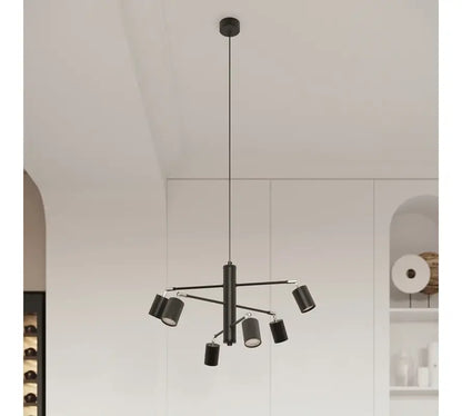 Schwarze minimalistische Pendelleuchte mit zylindrischen Lampenschirmen, moderne mehrflammige Deckenleuchte