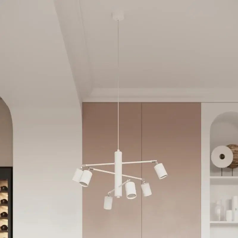 Minimalistische weiße Pendelleuchte im modernen Design als schlichte Deckenleuchte