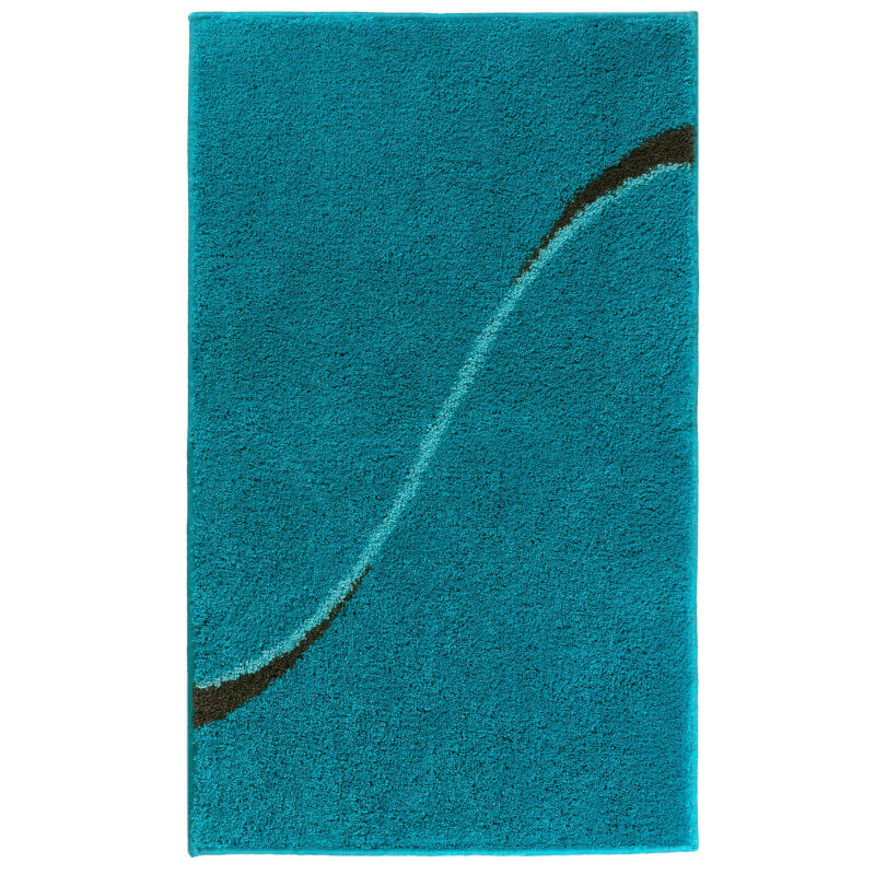 Modern gemusterter Badteppich in Aqua Blau – weiche Hochflor Badematte Carve für ein gemütliches Badezimmer.