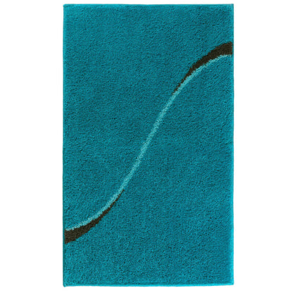 Modern gemusterter Badteppich in Aqua Blau – weiche Hochflor Badematte Carve für ein gemütliches Badezimmer.