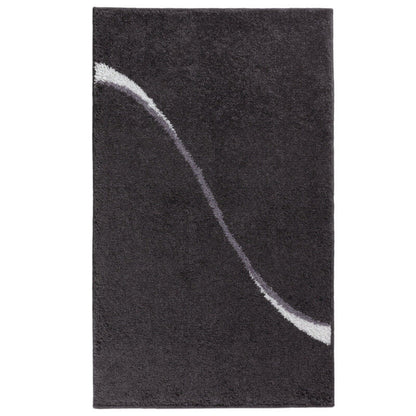 Modern gemusterter Badteppich in Dunkelgrau Anthrazit – weiche Hochflor Badematte Carve für ein stilvolles Badezimmer.