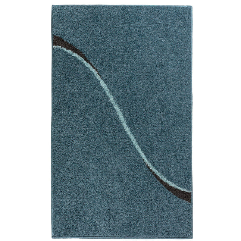 Modern gemusterter Badteppich in Ocean Blau – weiche Hochflor Badematte Carve für ein modernes Badezimmer.
