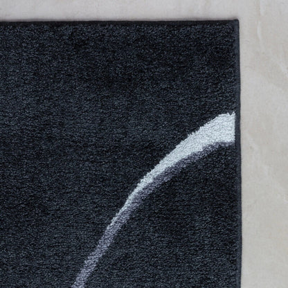 Modern gemusterter Badteppich in Dunkelgrau – weiche Hochflor Badematte Carve für ein stilvolles Badezimmer.