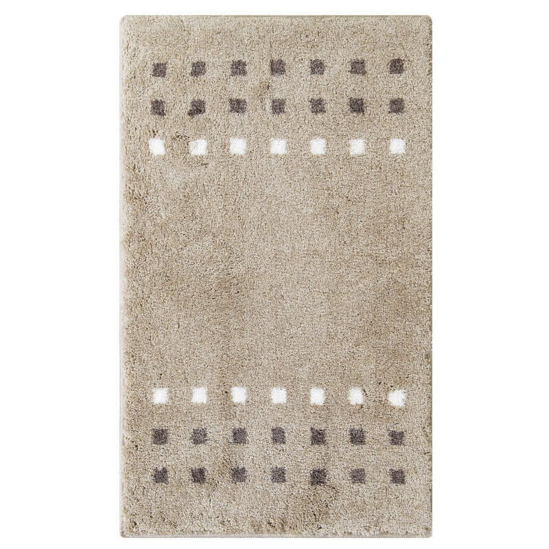 Moderne, gemusterte hochflorige Badematte in Sand Beige – pflegeleichter, rutschfester Badteppich Brica fürs Badezimmer.