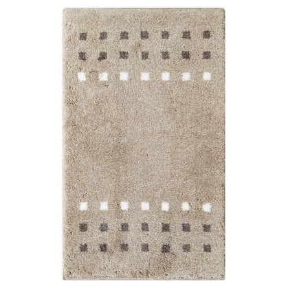 Moderne, gemusterte hochflorige Badematte in Sand Beige – pflegeleichter, rutschfester Badteppich Brica fürs Badezimmer.