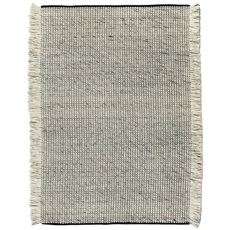 Moderner Wollteppich Koda mit strukturierter Weboptik und Fransen in Naturfaser – Draufsicht 160x230 cm