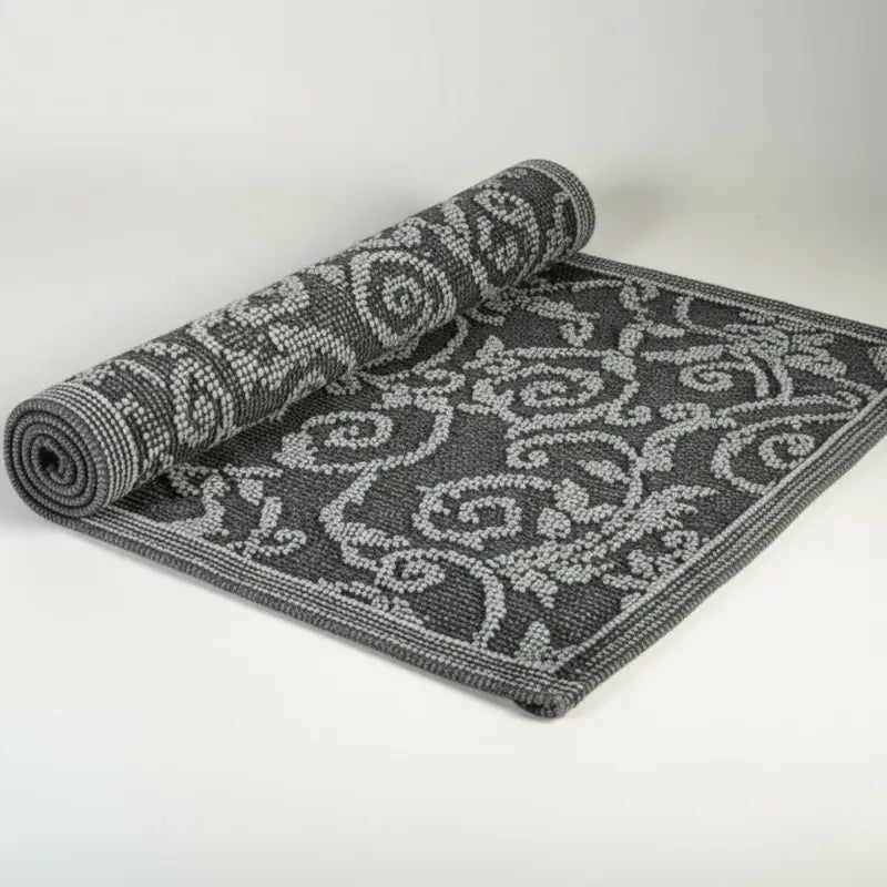 Dunkelgrauer Vintage-Badvorleger „Evelyn Kahle“ mit Paisley-Muster – weicher Teppich für Bad, Dusche oder Gäste-WC