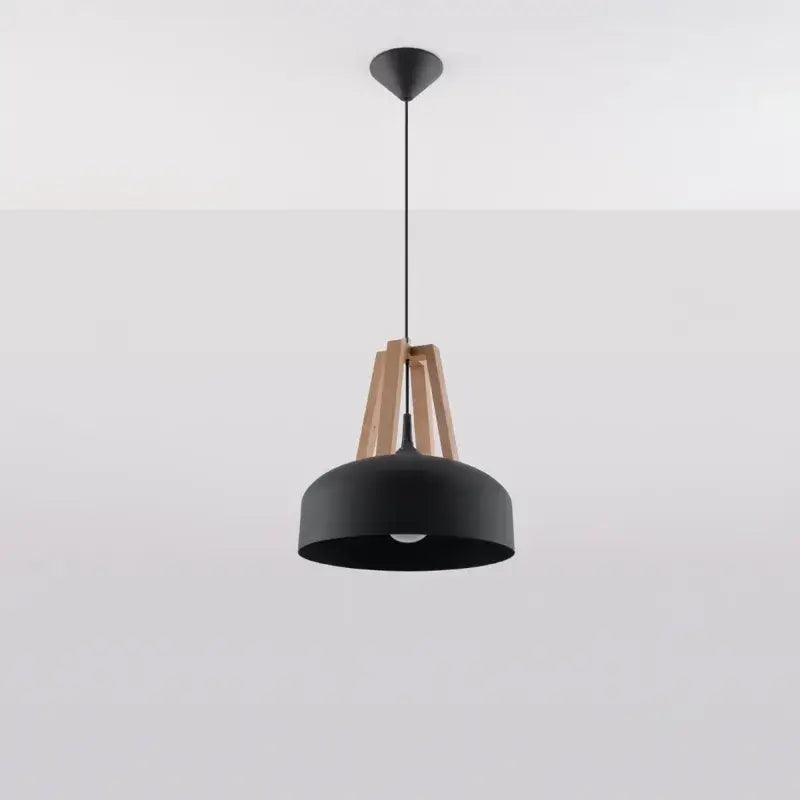 CASCO Hängelampe in Schwarz mit naturfarbenem Holzdetail – moderne Pendelleuchte für Küche, Esszimmer und minimalistische Wohnräume