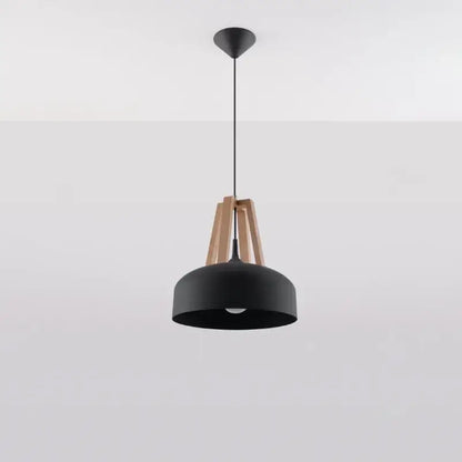 CASCO Hängelampe in Schwarz mit naturfarbenem Holzdetail – moderne Pendelleuchte für Küche, Esszimmer und minimalistische Wohnräume