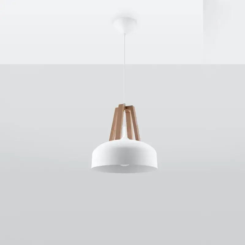CASCO Hängelampe mit rundem Metallschirm und warmem Holz-Akzent – harmonische Kombination für skandinavisches Interieur.