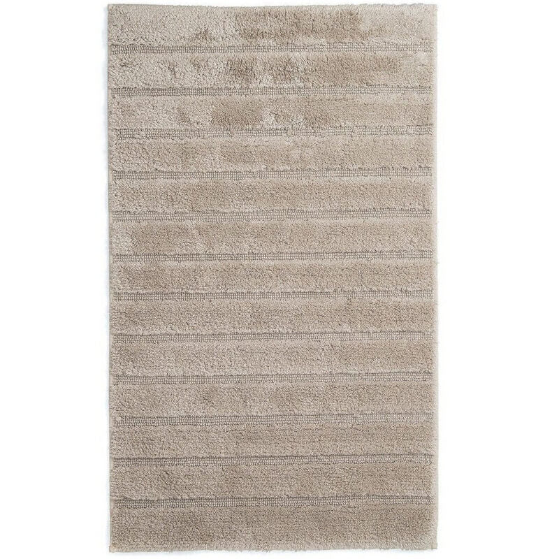 Pflegeleichte Badematte California in natürlichem Linen Leinen, mit weichen Hoch-Tief-Streifen und rutschfester Unterseite.
