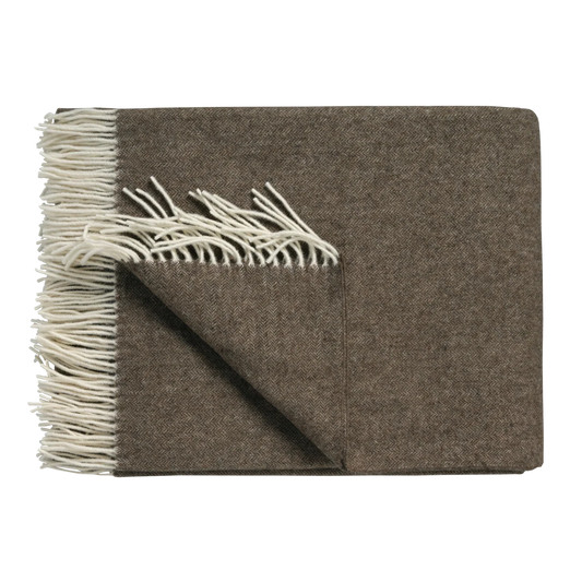 Plaid Merinowolle Kaschmir mit Fransen in Espresso – Vandyck Serina Home