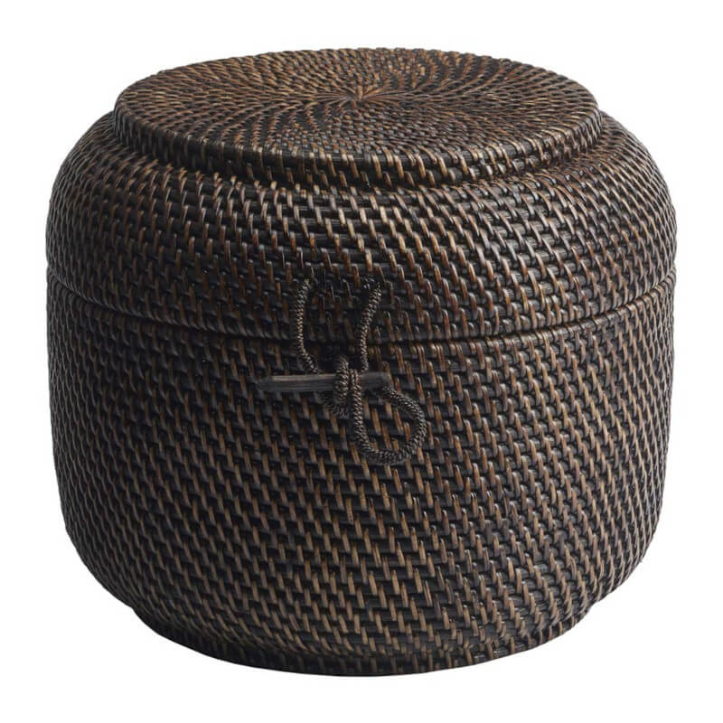 Rattan-Korb mit Deckel aus der Serie Cino – Aufbewahrungskorb in Dunkelbraun Pecan für stilvolle Ordnung