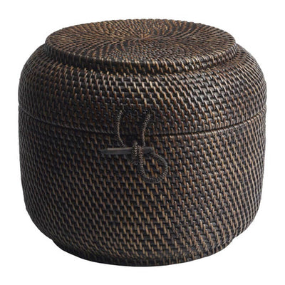 Rattan-Korb mit Deckel aus der Serie Cino – Aufbewahrungskorb in Dunkelbraun Pecan für stilvolle Ordnung