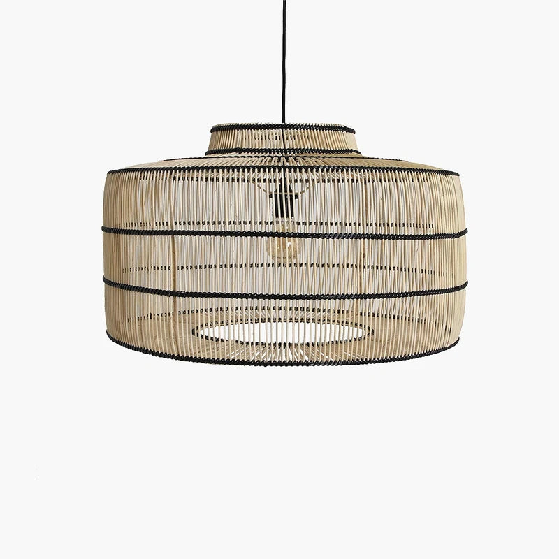 Große Rattan Pendelleuchte Stella 61 cm – Natur & Schwarz