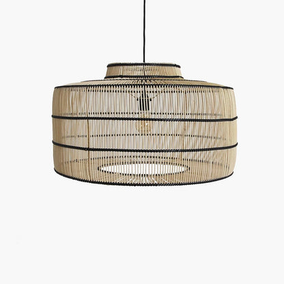 Große Rattan Pendelleuchte Stella 61 cm – Natur & Schwarz