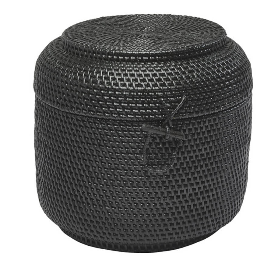 Aquanova Cino Runder Rattan-Korb, Schwarz: Praktischer Korb mit Deckel für Bad oder Wohnbereich.