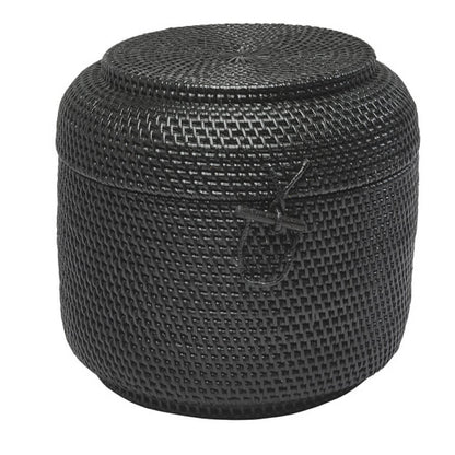 Aquanova Cino Runder Rattan-Korb, Schwarz: Praktischer Korb mit Deckel für Bad oder Wohnbereich.