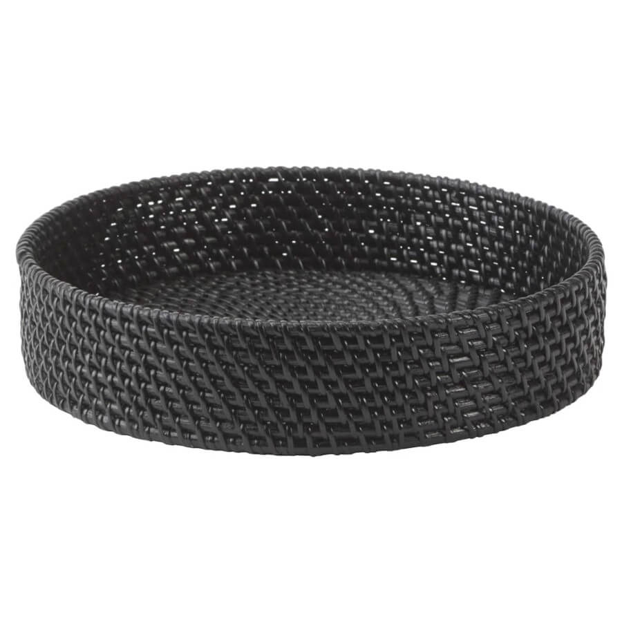 Rundes Rattan-Tablett in Schwarz: Das Rattan-Tablett "Cino" von Aquanova in Schwarz ist ein stilvolles Dekorationselement.