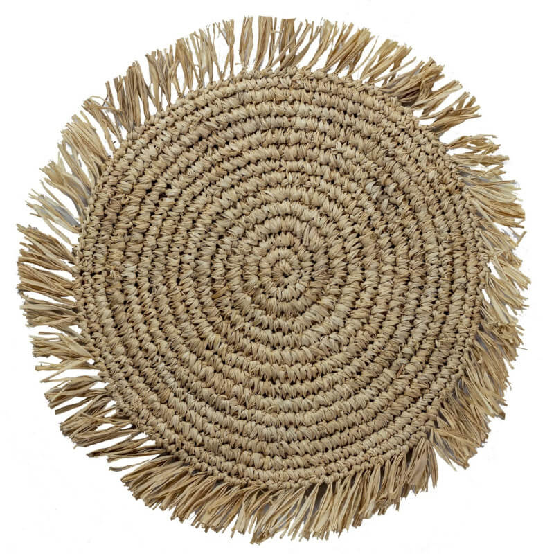 Rundes Tischset "Ambon Soeji" im Boho-Stil: Das Platzset mit Fransen im Ibiza-Stil ist ein stilvolles Tischset.