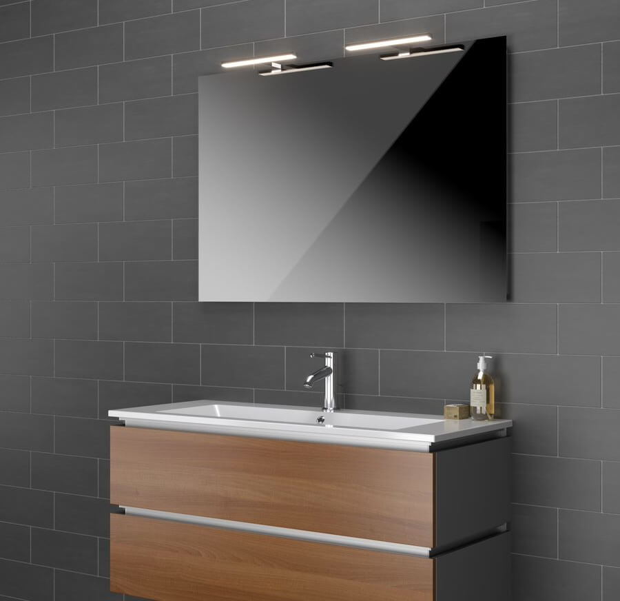 Ucello Spiegel mit LED-Aufsatzleuchten, maßgefertigt: Moderner Spiegel für Ihr Zuhause.