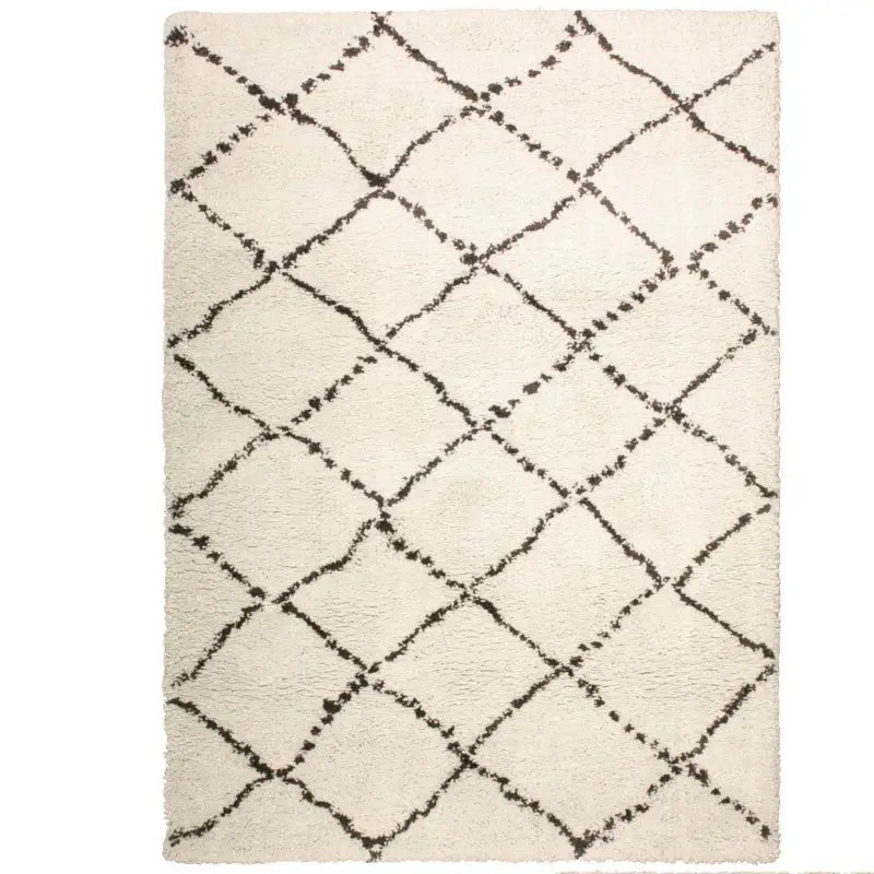 Großer, weicher Teppich Casablanca in Beige mit Rautenmuster – gemütlicher Wohnteppich für modernes Interior