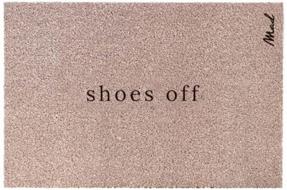 Türvorleger für Innen, Fußmatte mit Aufschrift "Shoes Off", Beige, Modell Anouk von Mad About Mats.