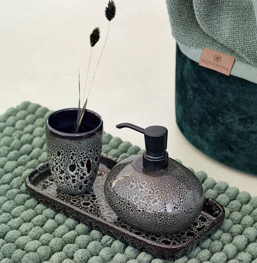 Badezimmer Accessoires Ugo schwarz-olive – Dawelba