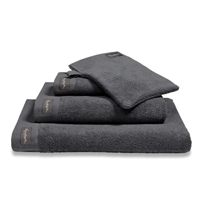 Handtücher mit Bordüre Vandyck Home Uni – offblack / 2er Set Gästehandtuch 30x 50 cm