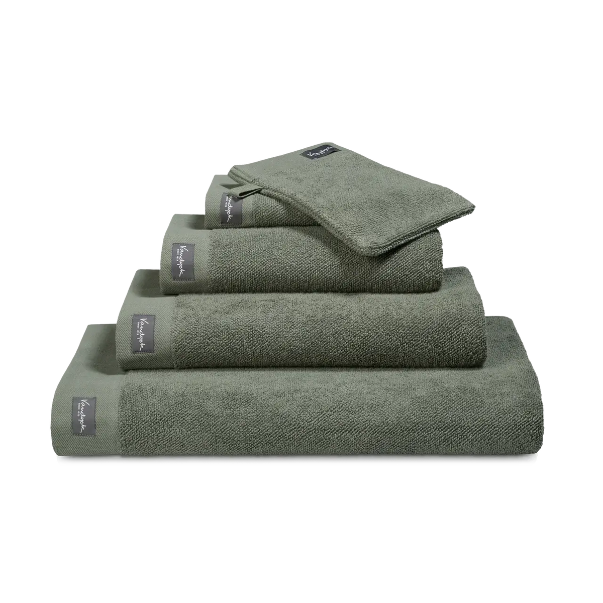 Vandyck Home Uni Handtuch Olive – Bordüre-Detail, weiches Badetuch & Duschtuch aus Baumwolle, auch als Gästetuch