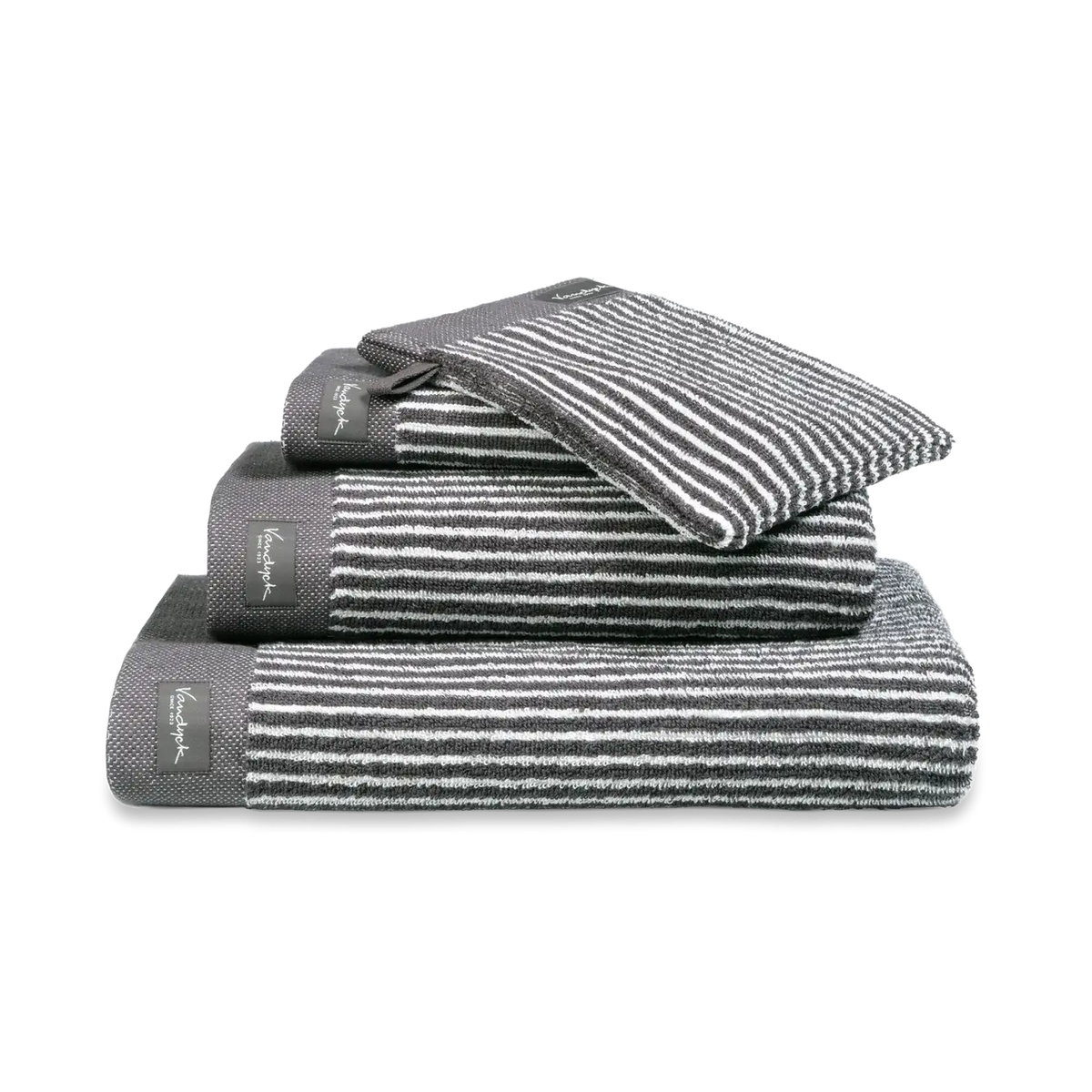 Vandyck Petit Ligne Handtuch Offblack – schmal gestreift, weiche Baumwolle & elegantes Badtextil in Dunkelgrau