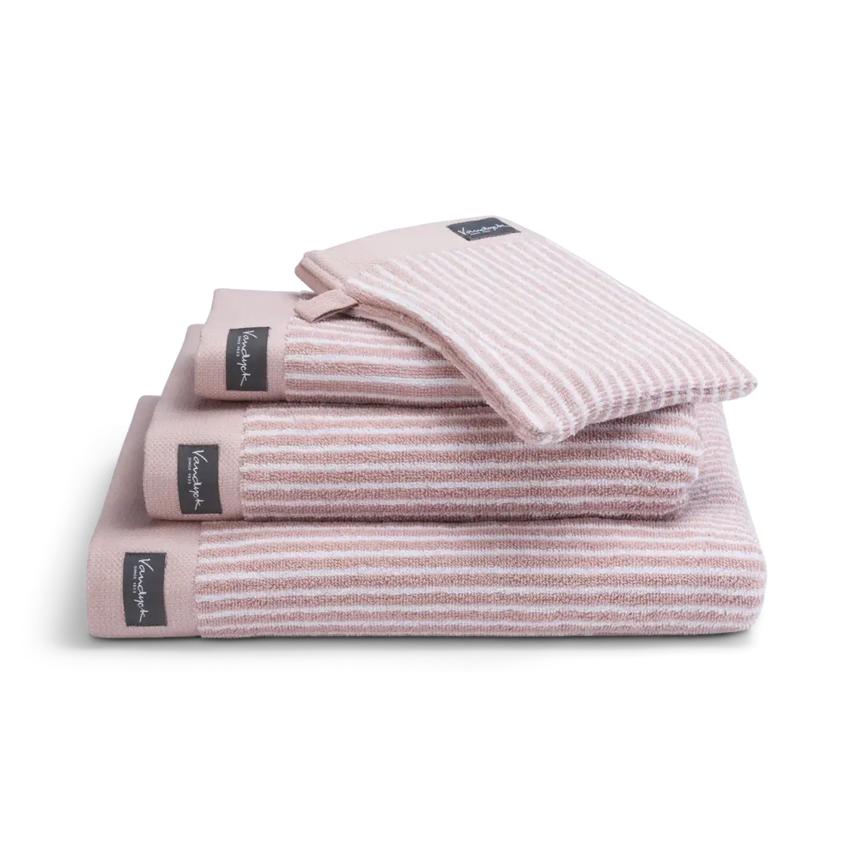 Vandyck Petit Ligne Handtuch Pink – schmal gestreift, zarter Rosaton aus weicher Baumwolle fürs Badezimmer