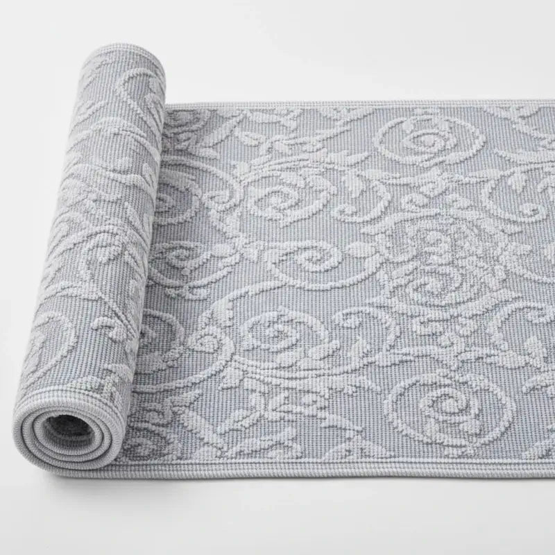 Vintage Teppichläufer „Evelyn Kahle“ aus pflegeleichter Baumwolle in Silber-Grau mit Paisley-Muster – dekorativer Vorleger für Flur, Wohnzimmer oder Schlafzimmer