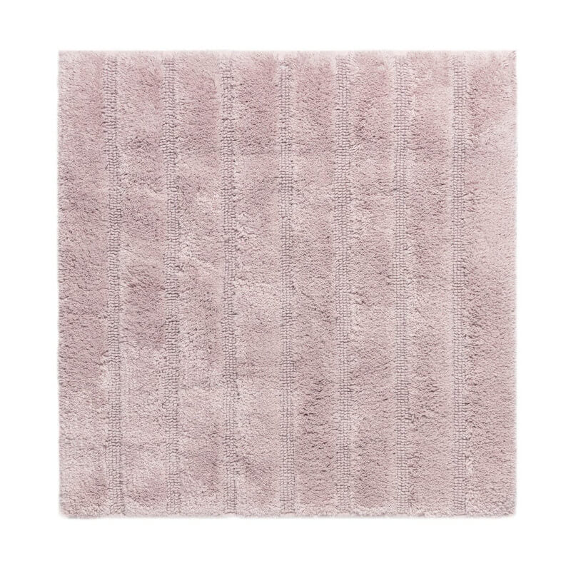 Quadratischer Badematte in zartem Misty Pink, aus Baumwolle, speziell als WC-Vorleger, rutschfest und gestreift.