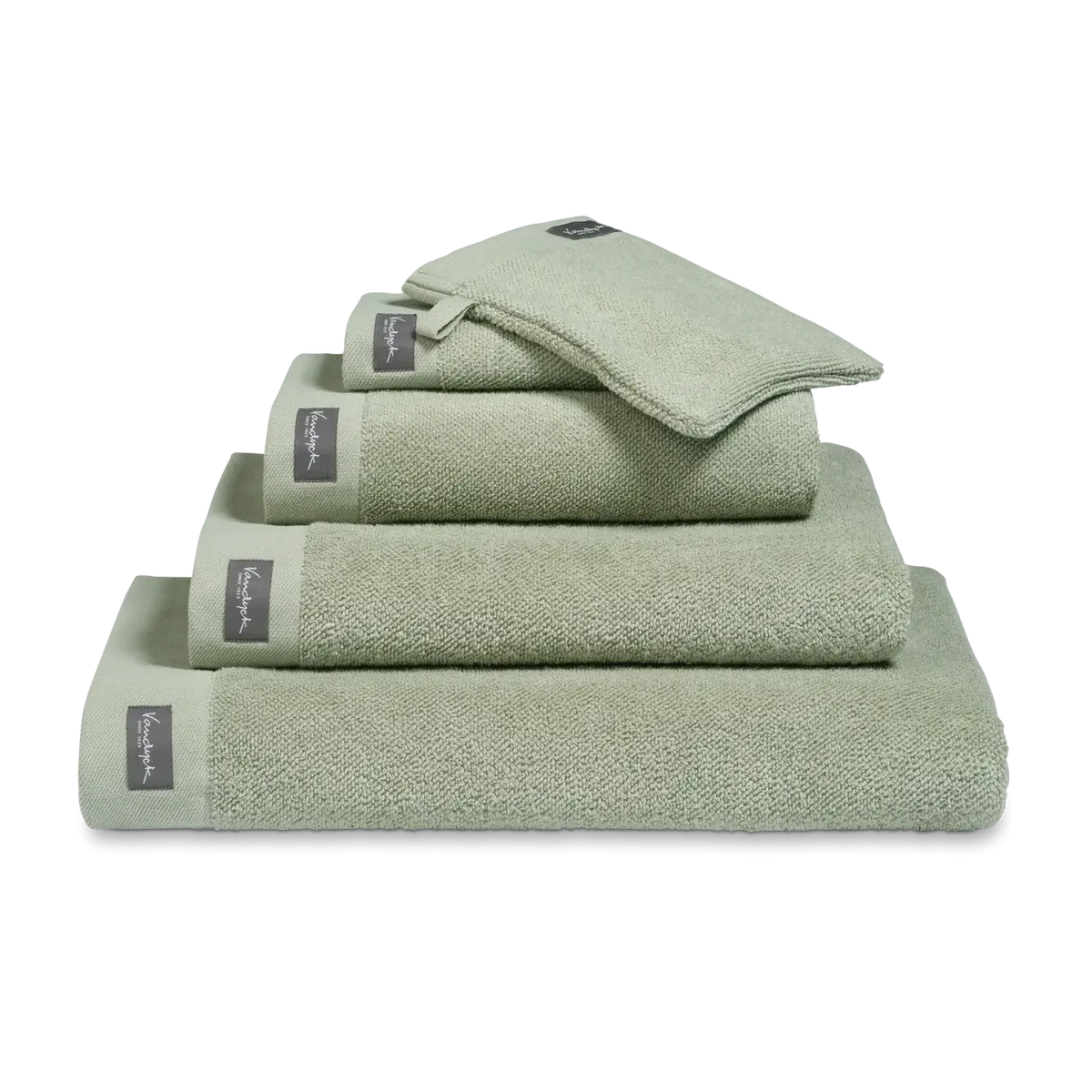 Vandyck Home Uni Handtuch Smoke Green – weiche Baumwolle mit Bordüre, als Badetuch, Duschtuch & Gästetuch