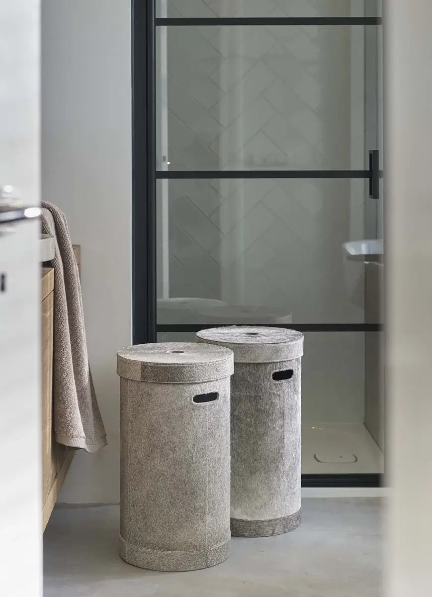 Luxus Wäschetonne aus Leder mit Deckel Java