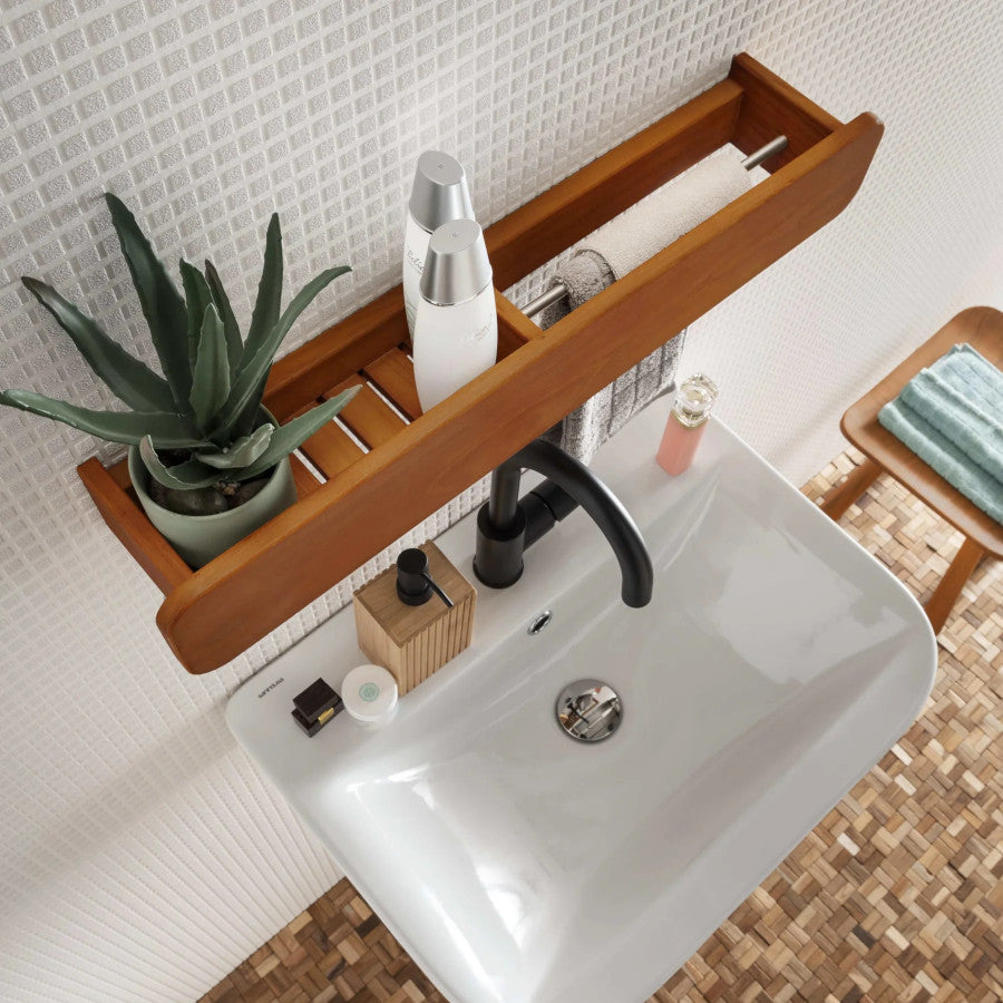 Wandboard aus Teakholz mit Handtuchstange: Das Wandboard "Spa" aus Teakholz mit Handtuchstange ist ein praktisches und stilvolles Detail für Bad und Küche.